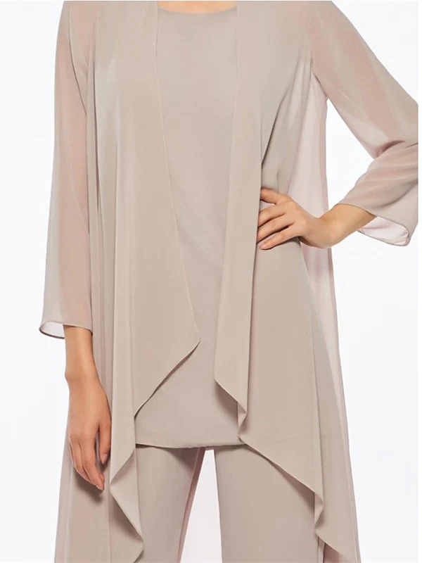 Chiffon Round Neck 3/4 Length Sleeves Ankle-Length Mother of the Bride Pantsuits with Jacket - Image 10