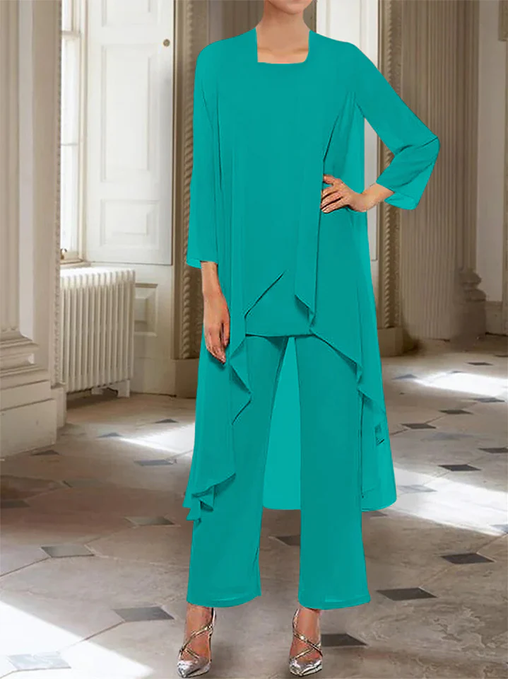 Chiffon Round Neck 3/4 Length Sleeves Ankle-Length Mother of the Bride Pantsuits with Jacket - Image 13