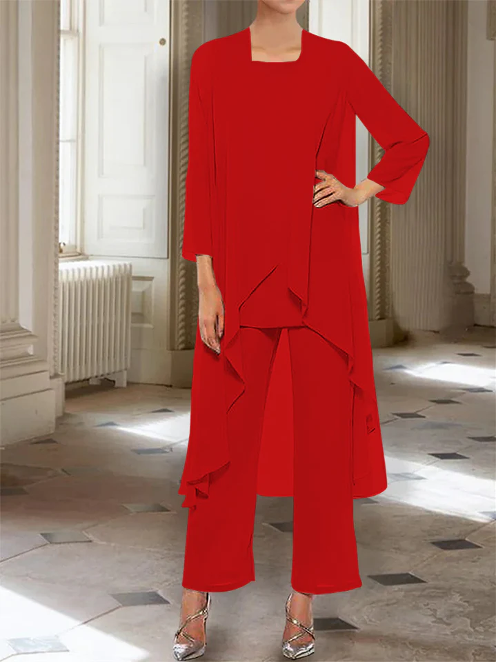 Chiffon Round Neck 3/4 Length Sleeves Ankle-Length Mother of the Bride Pantsuits with Jacket - Image 14