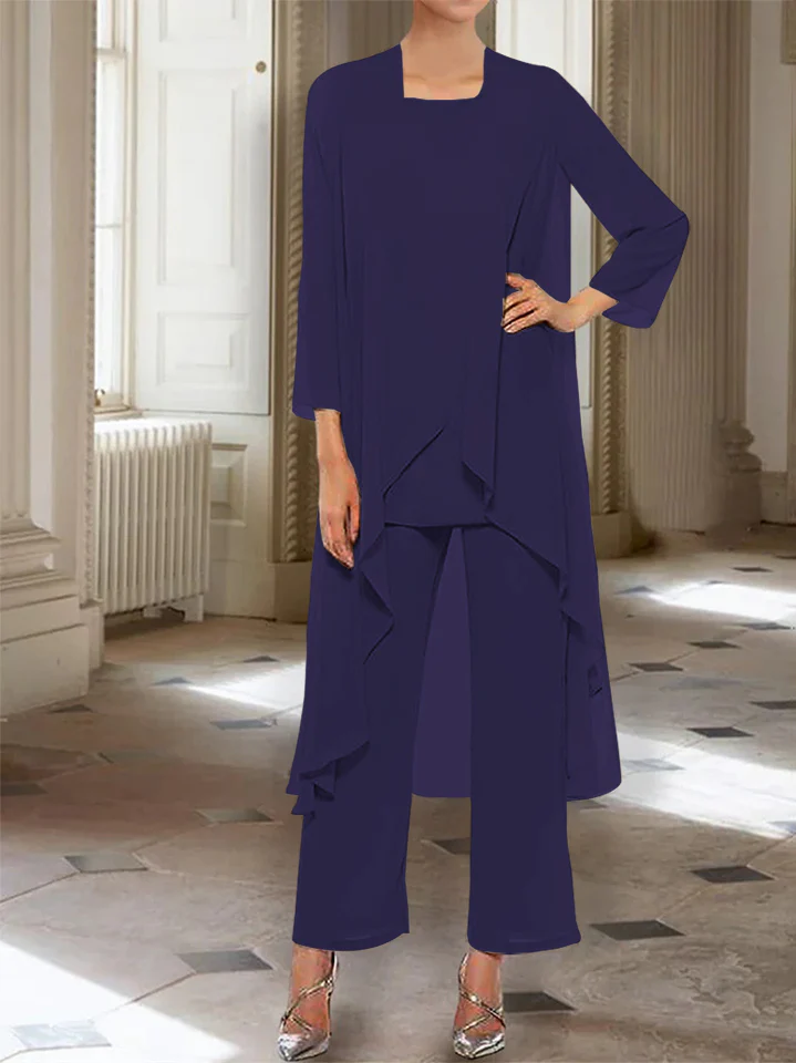 Chiffon Round Neck 3/4 Length Sleeves Ankle-Length Mother of the Bride Pantsuits with Jacket - Image 15