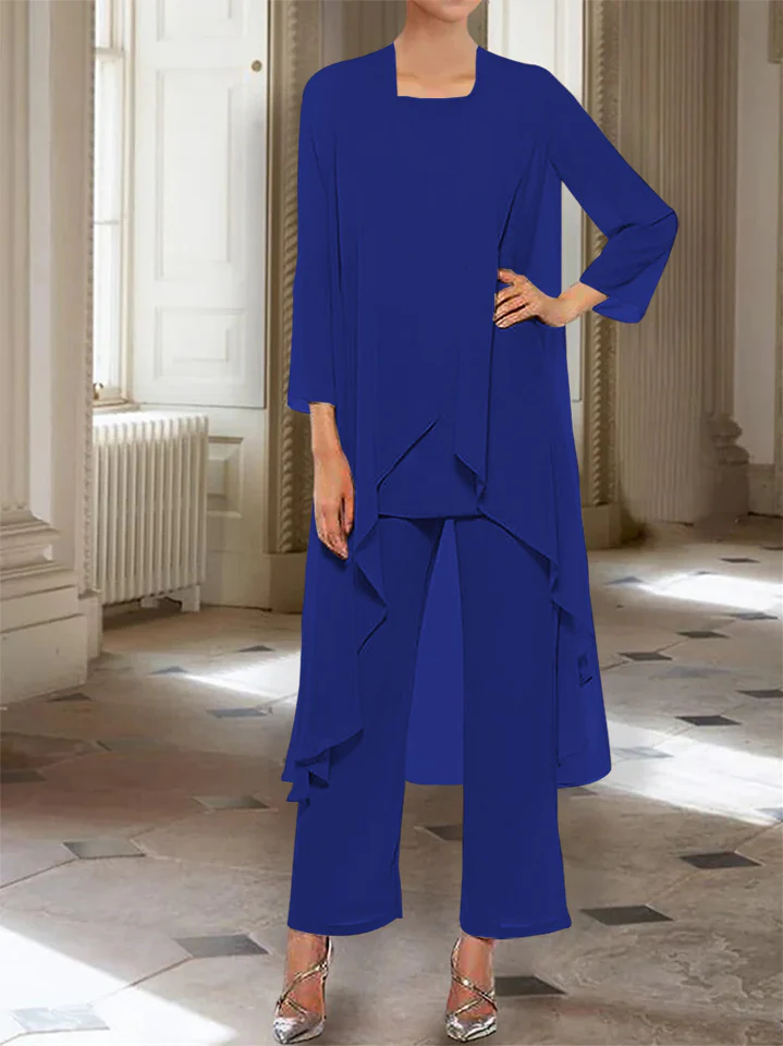 Chiffon Round Neck 3/4 Length Sleeves Ankle-Length Mother of the Bride Pantsuits with Jacket - Image 16