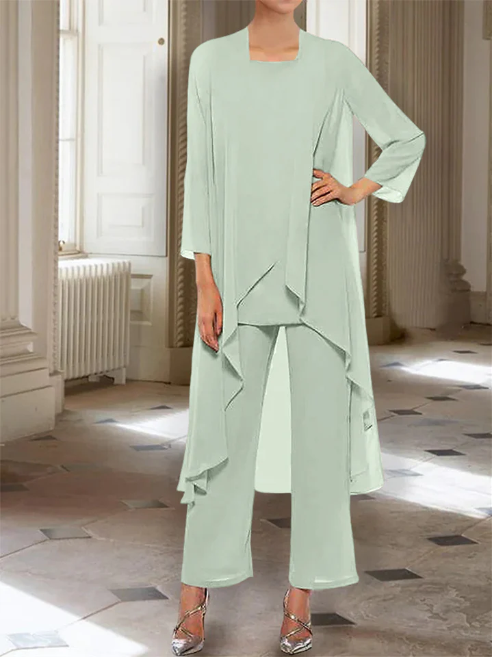 Chiffon Round Neck 3/4 Length Sleeves Ankle-Length Mother of the Bride Pantsuits with Jacket - Image 17