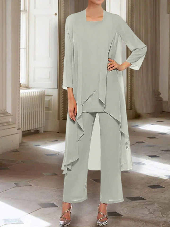 Chiffon Round Neck 3/4 Length Sleeves Ankle-Length Mother of the Bride Pantsuits with Jacket - Image 18