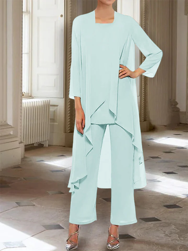 Chiffon Round Neck 3/4 Length Sleeves Ankle-Length Mother of the Bride Pantsuits with Jacket - Image 19