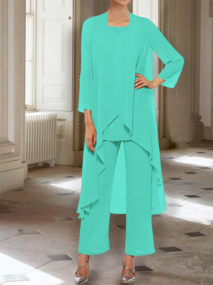 Chiffon Round Neck 3/4 Length Sleeves Ankle-Length Mother of the Bride Pantsuits with Jacket - Image 20