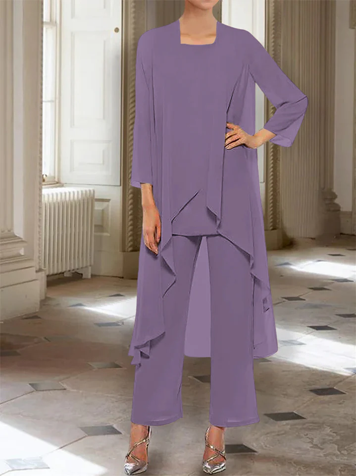 Chiffon Round Neck 3/4 Length Sleeves Ankle-Length Mother of the Bride Pantsuits with Jacket - Image 21