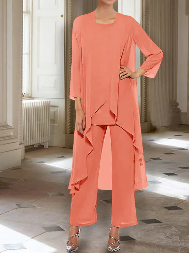 Chiffon Round Neck 3/4 Length Sleeves Ankle-Length Mother of the Bride Pantsuits with Jacket - Image 22