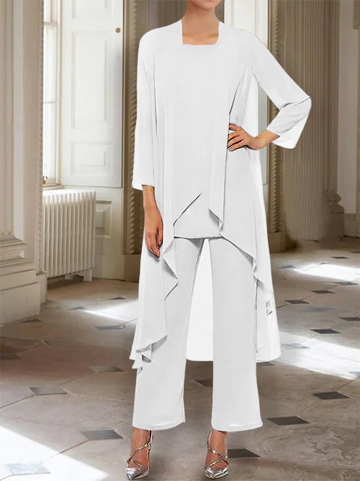 Chiffon Round Neck 3/4 Length Sleeves Ankle-Length Mother of the Bride Pantsuits with Jacket - Image 23