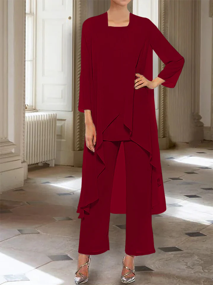 Chiffon Round Neck 3/4 Length Sleeves Ankle-Length Mother of the Bride Pantsuits with Jacket - Image 24
