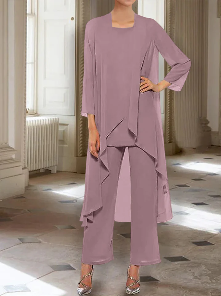 Chiffon Round Neck 3/4 Length Sleeves Ankle-Length Mother of the Bride Pantsuits with Jacket - Image 25