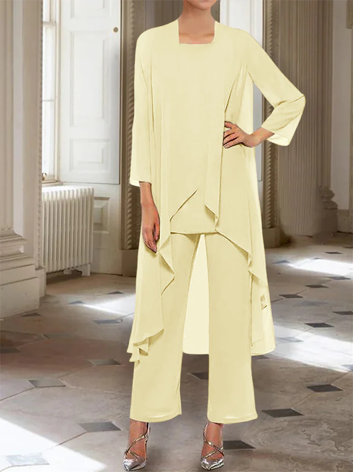 Chiffon Round Neck 3/4 Length Sleeves Ankle-Length Mother of the Bride Pantsuits with Jacket - Image 26