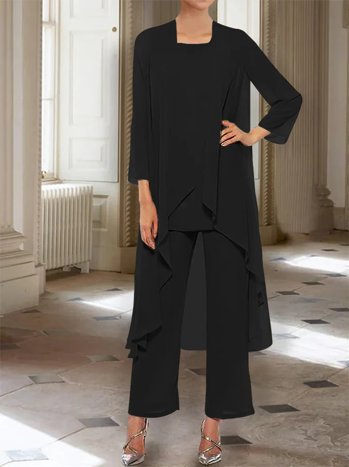 Chiffon Round Neck 3/4 Length Sleeves Ankle-Length Mother of the Bride Pantsuits with Jacket - Image 27