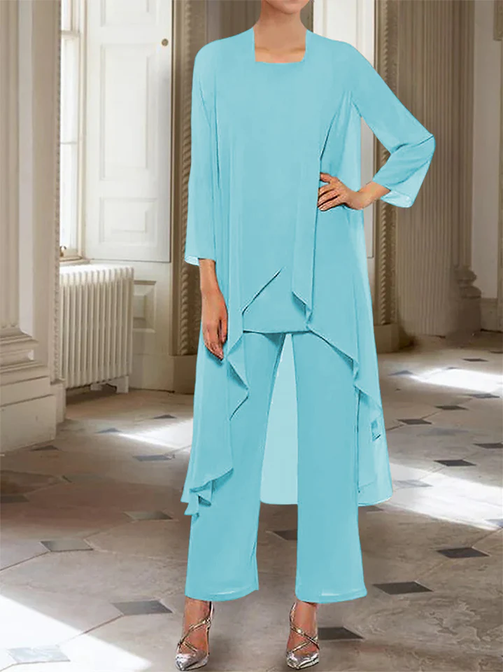 Chiffon Round Neck 3/4 Length Sleeves Ankle-Length Mother of the Bride Pantsuits with Jacket - Image 28