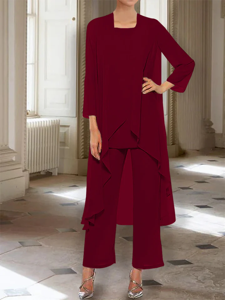 Chiffon Round Neck 3/4 Length Sleeves Ankle-Length Mother of the Bride Pantsuits with Jacket - Image 29