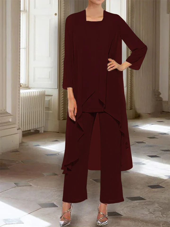 Chiffon Round Neck 3/4 Length Sleeves Ankle-Length Mother of the Bride Pantsuits with Jacket - Image 30