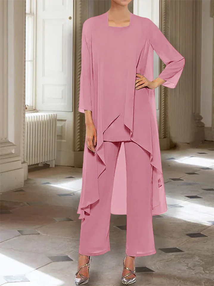 Chiffon Round Neck 3/4 Length Sleeves Ankle-Length Mother of the Bride Pantsuits with Jacket - Image 31