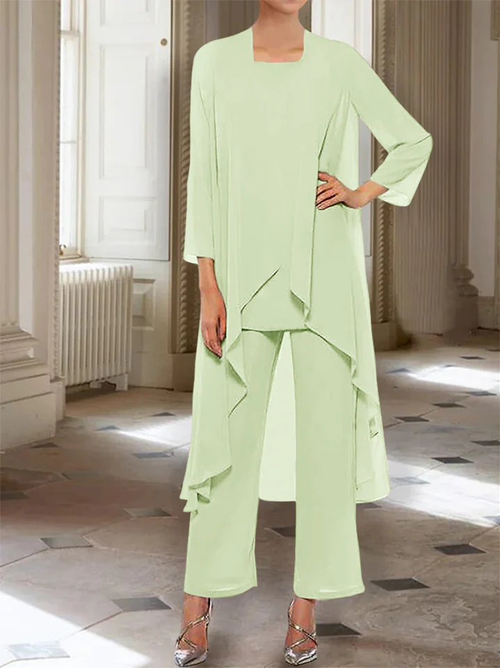 Chiffon Round Neck 3/4 Length Sleeves Ankle-Length Mother of the Bride Pantsuits with Jacket - Image 32