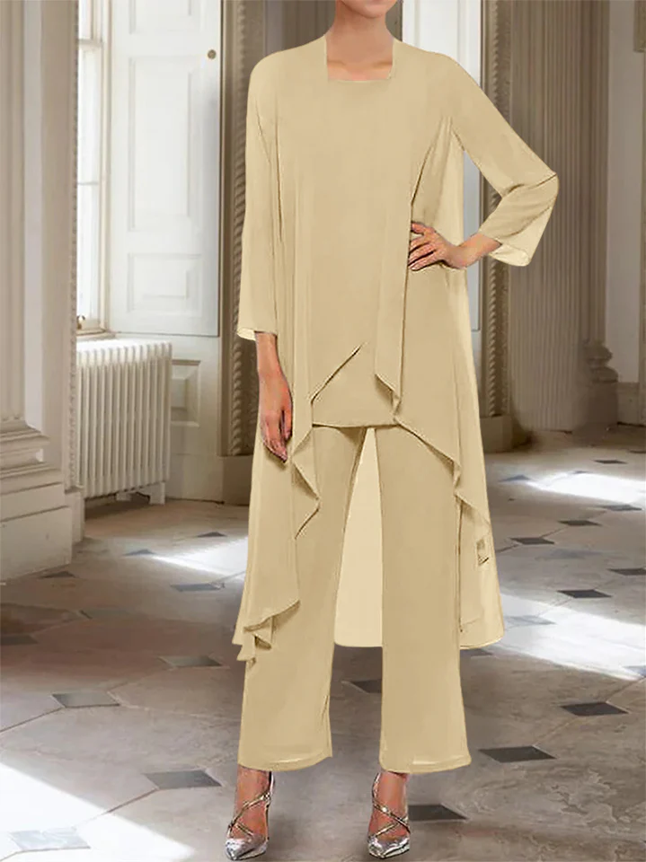 Chiffon Round Neck 3/4 Length Sleeves Ankle-Length Mother of the Bride Pantsuits with Jacket - Image 33