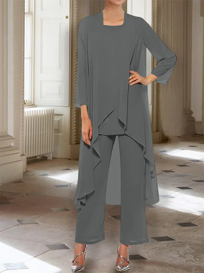Chiffon Round Neck 3/4 Length Sleeves Ankle-Length Mother of the Bride Pantsuits with Jacket - Image 34