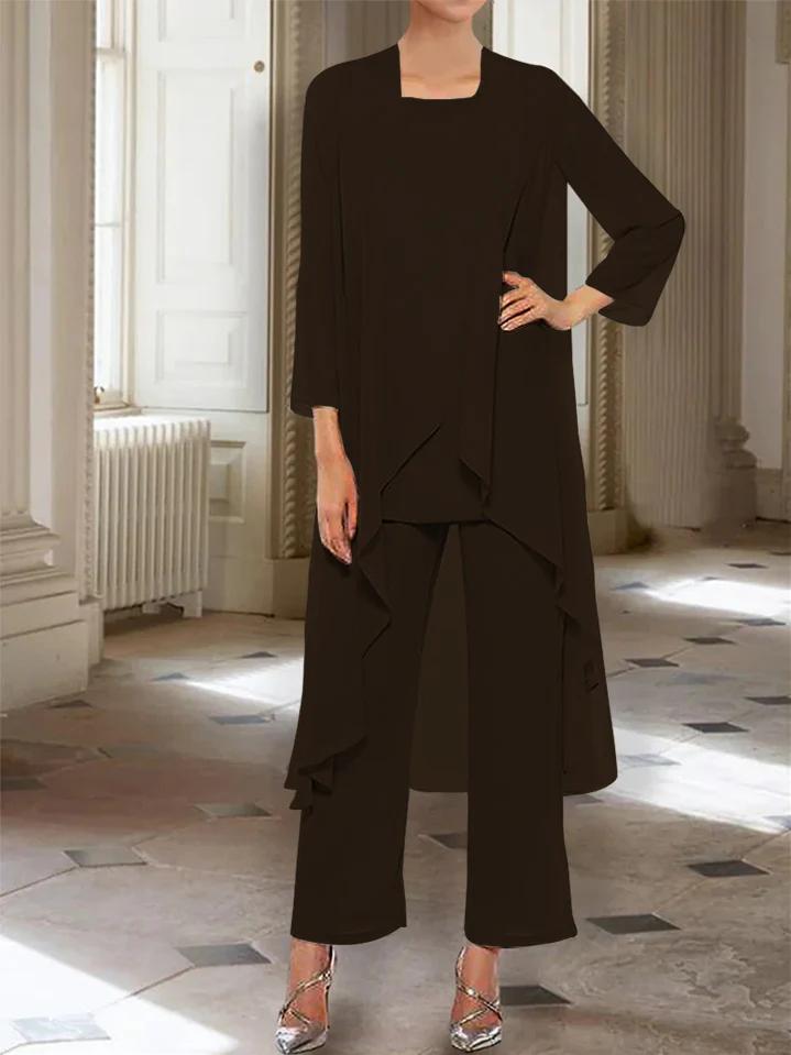 Chiffon Round Neck 3/4 Length Sleeves Ankle-Length Mother of the Bride Pantsuits with Jacket - Image 35
