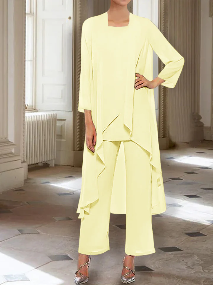 Chiffon Round Neck 3/4 Length Sleeves Ankle-Length Mother of the Bride Pantsuits with Jacket - Image 37