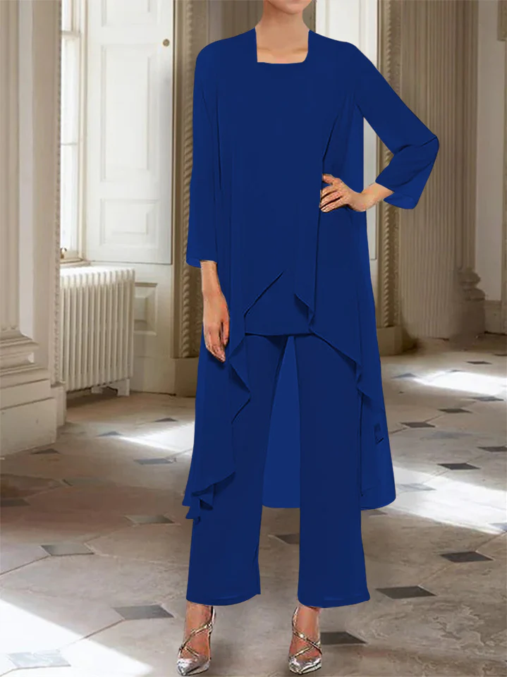 Chiffon Round Neck 3/4 Length Sleeves Ankle-Length Mother of the Bride Pantsuits with Jacket - Image 39