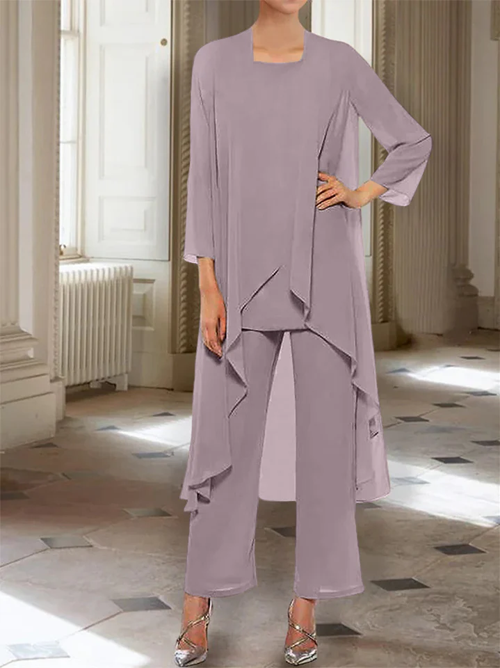Chiffon Round Neck 3/4 Length Sleeves Ankle-Length Mother of the Bride Pantsuits with Jacket - Image 40