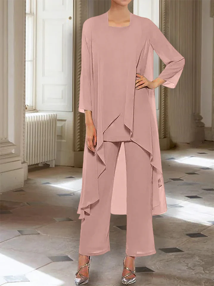 Chiffon Round Neck 3/4 Length Sleeves Ankle-Length Mother of the Bride Pantsuits with Jacket - Image 41
