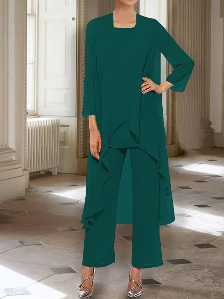 Chiffon Round Neck 3/4 Length Sleeves Ankle-Length Mother of the Bride Pantsuits with Jacket - Image 42