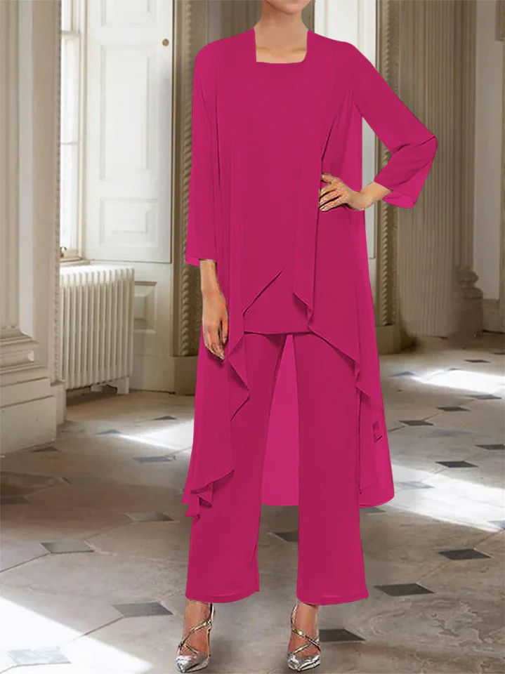 Chiffon Round Neck 3/4 Length Sleeves Ankle-Length Mother of the Bride Pantsuits with Jacket - Image 43