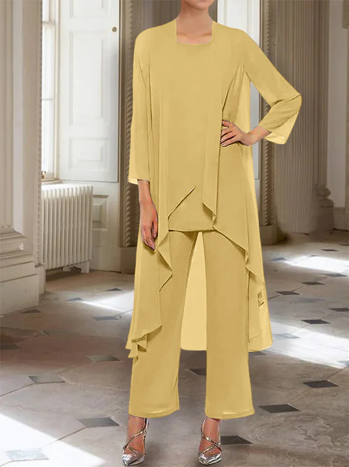 Chiffon Round Neck 3/4 Length Sleeves Ankle-Length Mother of the Bride Pantsuits with Jacket - Image 44