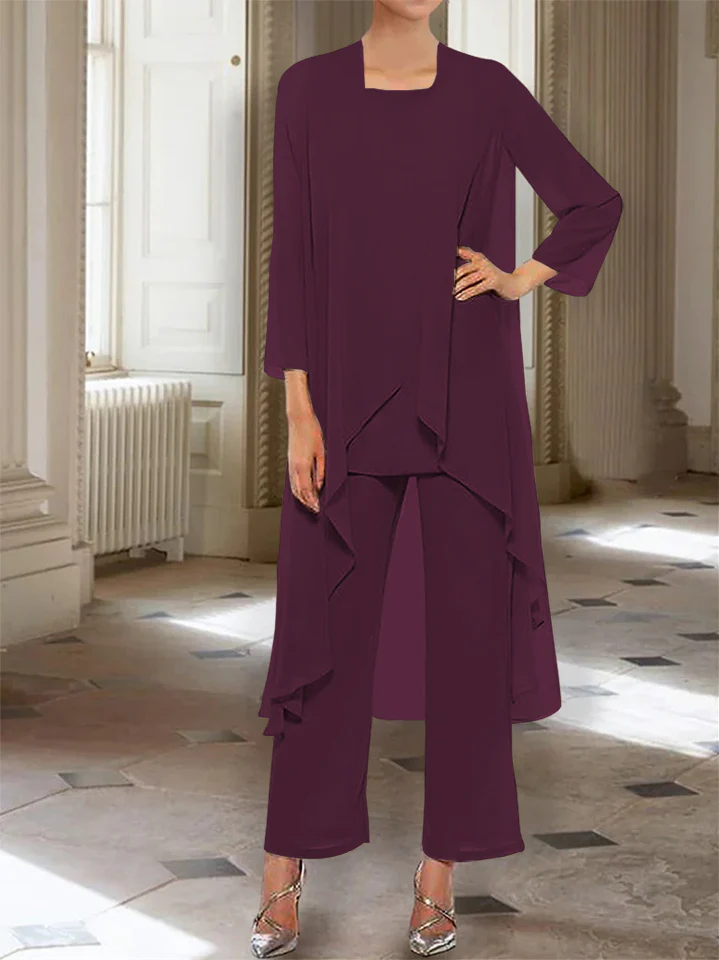 Chiffon Round Neck 3/4 Length Sleeves Ankle-Length Mother of the Bride Pantsuits with Jacket - Image 45