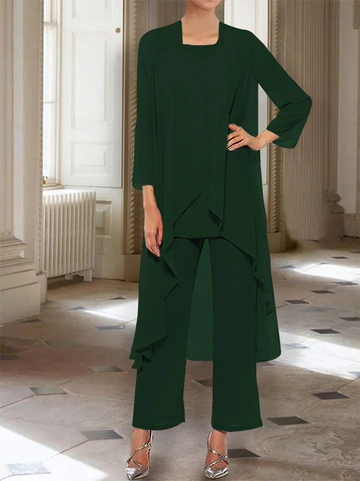 Chiffon Round Neck 3/4 Length Sleeves Ankle-Length Mother of the Bride Pantsuits with Jacket - Image 46