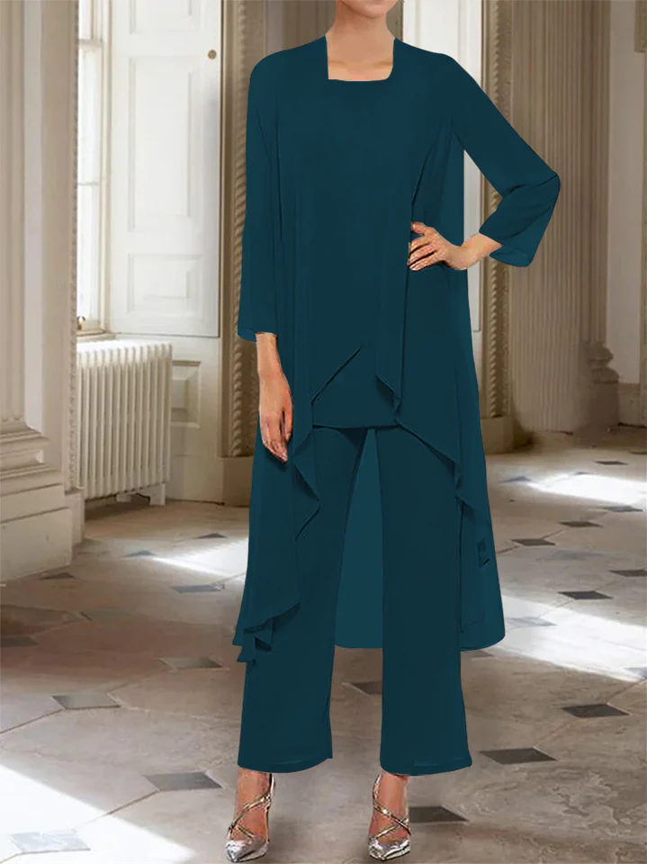 Chiffon Round Neck 3/4 Length Sleeves Ankle-Length Mother of the Bride Pantsuits with Jacket - Image 47