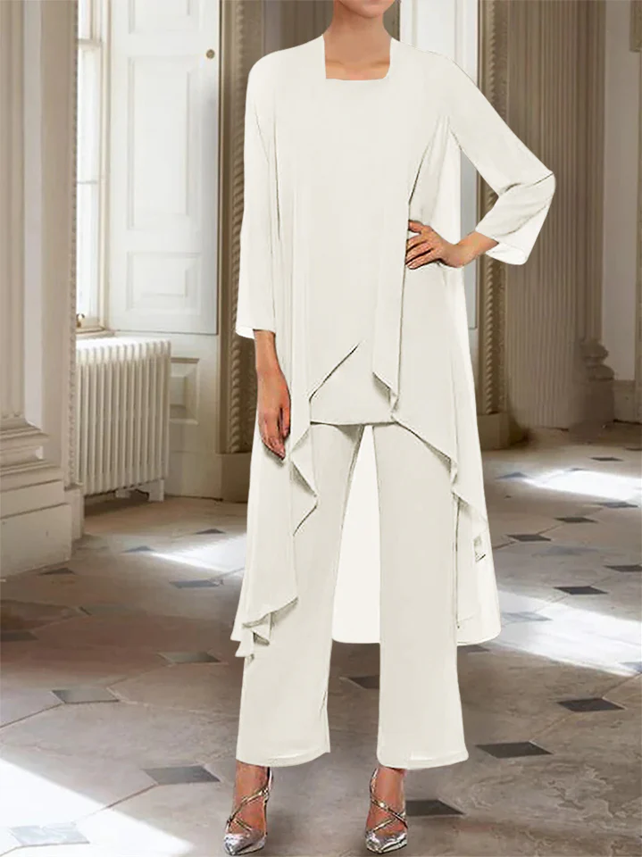 Chiffon Round Neck 3/4 Length Sleeves Ankle-Length Mother of the Bride Pantsuits with Jacket - Image 48