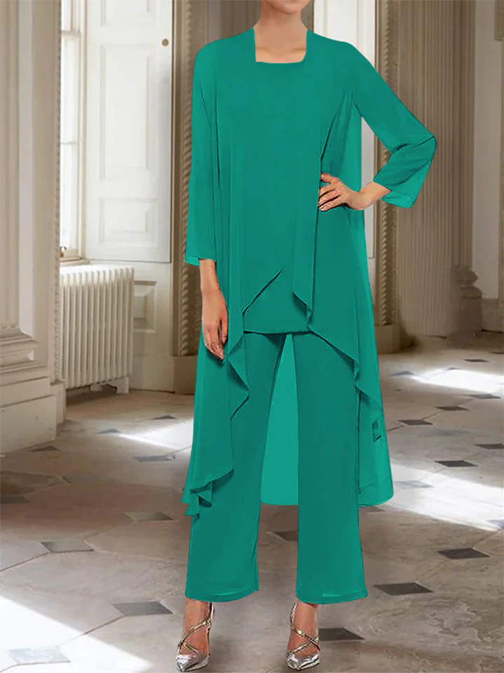 Chiffon Round Neck 3/4 Length Sleeves Ankle-Length Mother of the Bride Pantsuits with Jacket - Image 49