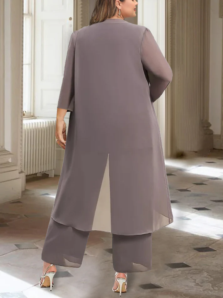Chiffon Round Neck 3/4 Length Sleeves Ankle-Length Mother of the Bride Pantsuits with Jacket - Image 5