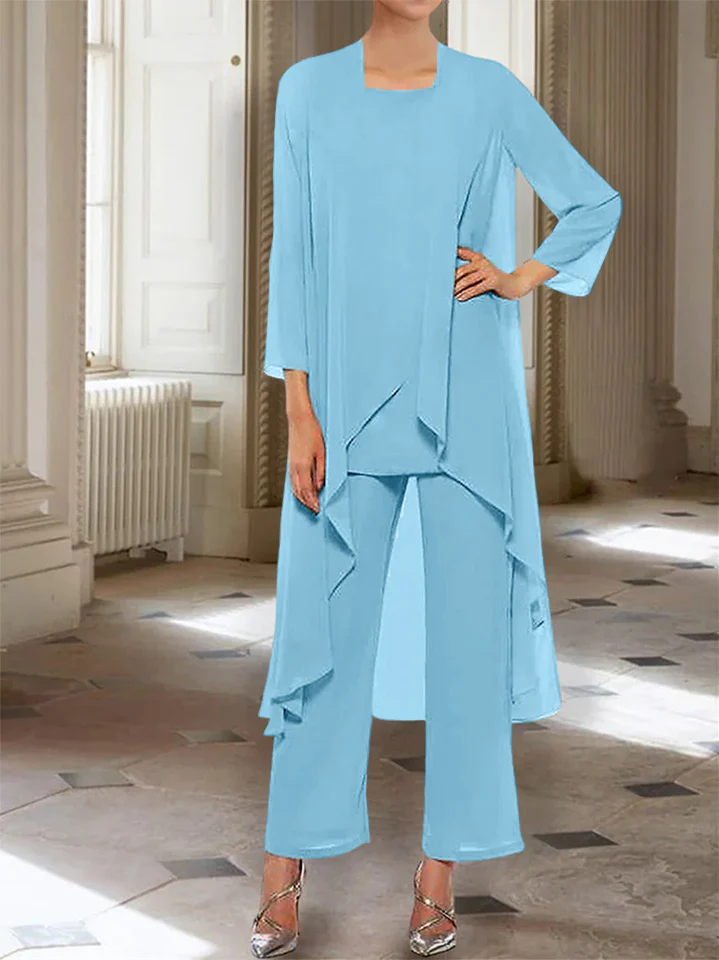 Chiffon Round Neck 3/4 Length Sleeves Ankle-Length Mother of the Bride Pantsuits with Jacket - Image 50