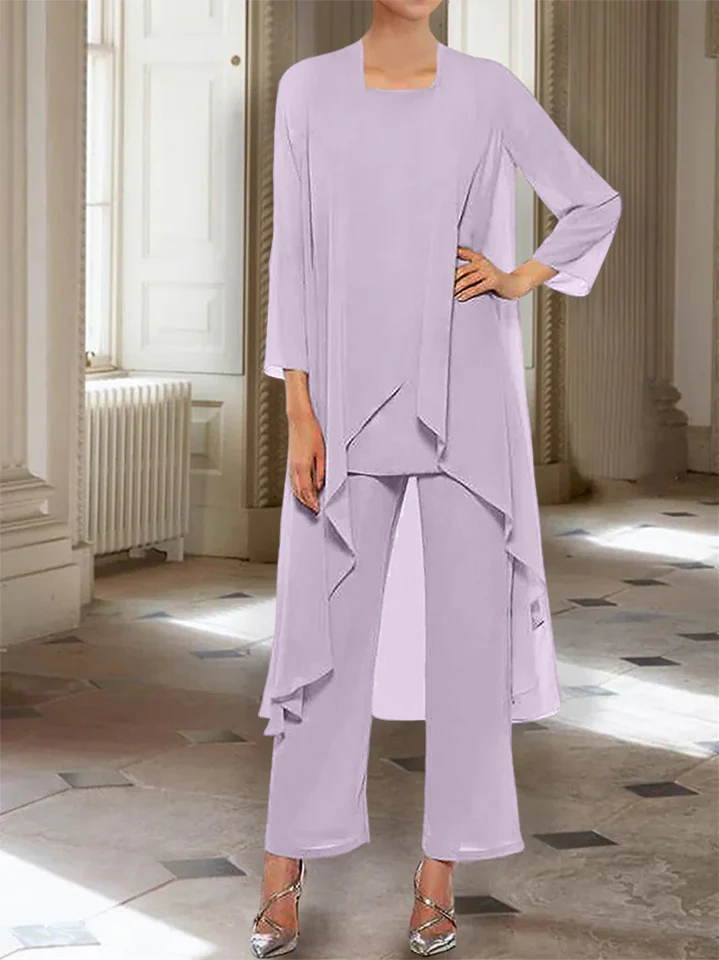 Chiffon Round Neck 3/4 Length Sleeves Ankle-Length Mother of the Bride Pantsuits with Jacket - Image 51