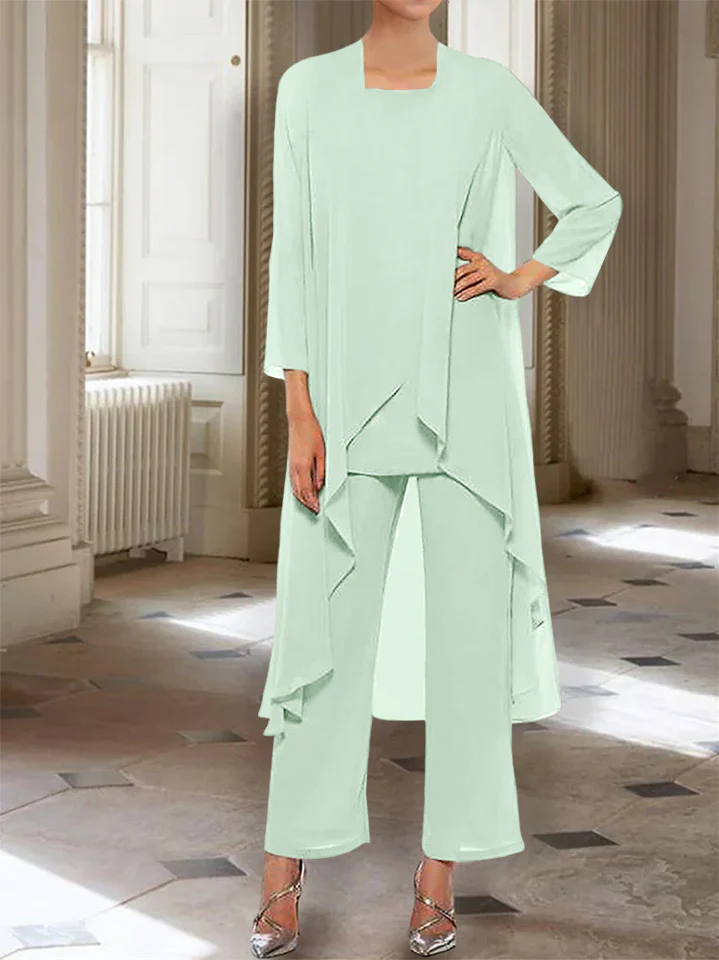 Chiffon Round Neck 3/4 Length Sleeves Ankle-Length Mother of the Bride Pantsuits with Jacket - Image 52