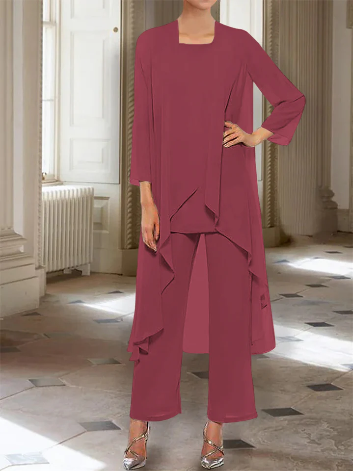Chiffon Round Neck 3/4 Length Sleeves Ankle-Length Mother of the Bride Pantsuits with Jacket - Image 53
