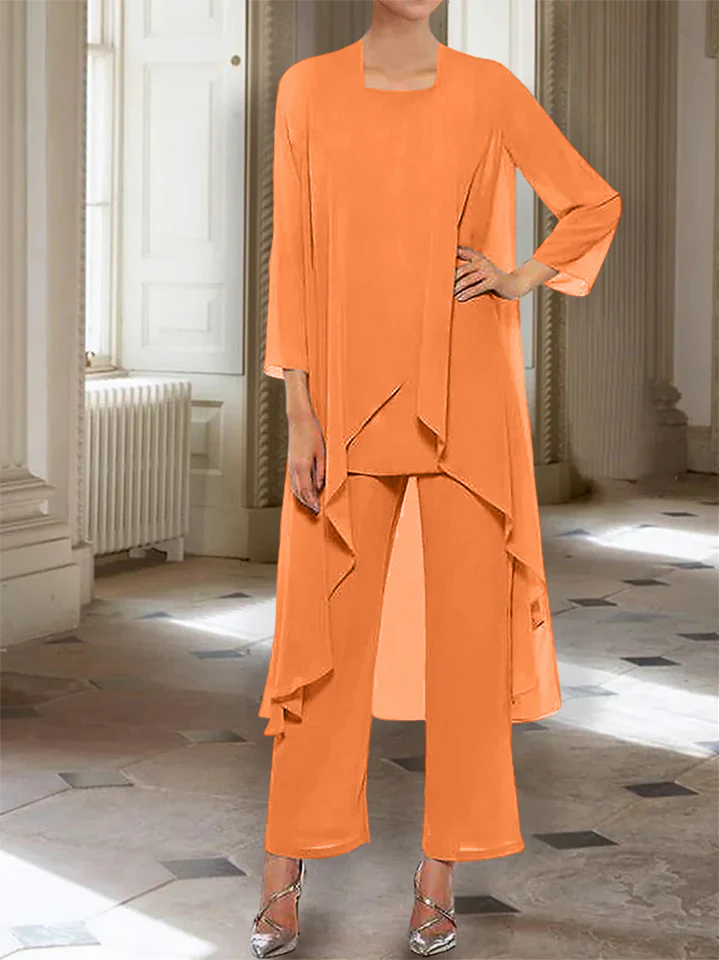 Chiffon Round Neck 3/4 Length Sleeves Ankle-Length Mother of the Bride Pantsuits with Jacket - Image 55
