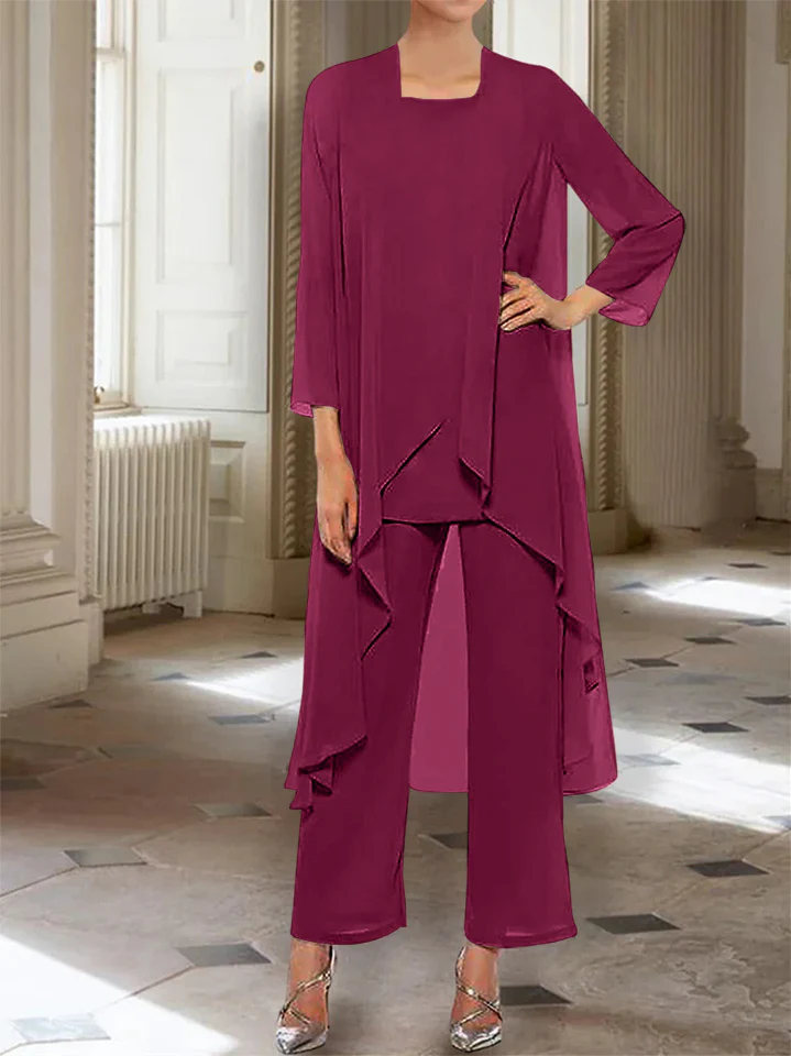 Chiffon Round Neck 3/4 Length Sleeves Ankle-Length Mother of the Bride Pantsuits with Jacket - Image 56