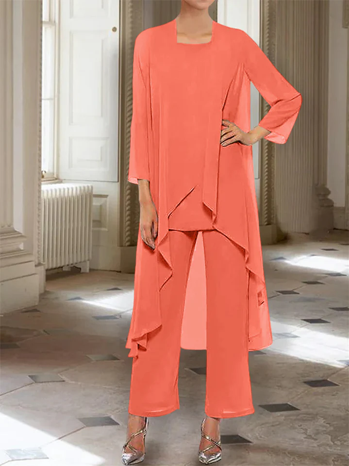 Chiffon Round Neck 3/4 Length Sleeves Ankle-Length Mother of the Bride Pantsuits with Jacket - Image 57