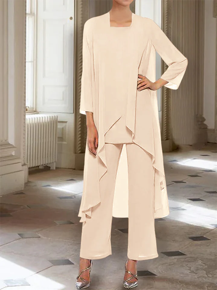 Chiffon Round Neck 3/4 Length Sleeves Ankle-Length Mother of the Bride Pantsuits with Jacket - Image 58