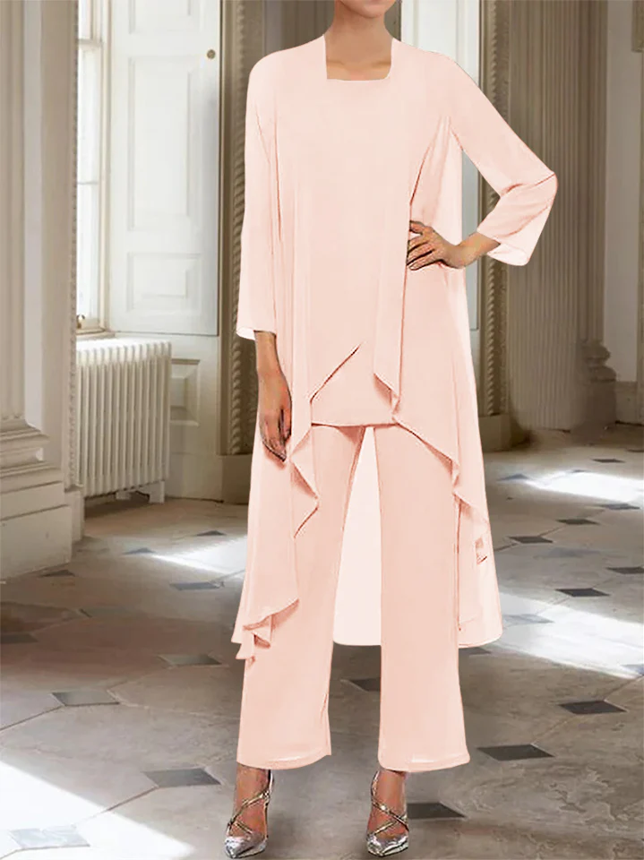 Chiffon Round Neck 3/4 Length Sleeves Ankle-Length Mother of the Bride Pantsuits with Jacket - Image 59