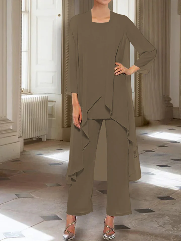 Chiffon Round Neck 3/4 Length Sleeves Ankle-Length Mother of the Bride Pantsuits with Jacket - Image 60