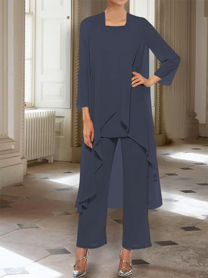 Chiffon Round Neck 3/4 Length Sleeves Ankle-Length Mother of the Bride Pantsuits with Jacket - Image 61