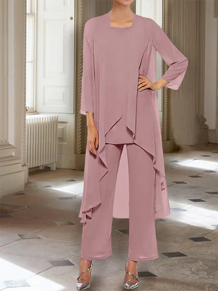 Chiffon Round Neck 3/4 Length Sleeves Ankle-Length Mother of the Bride Pantsuits with Jacket - Image 62