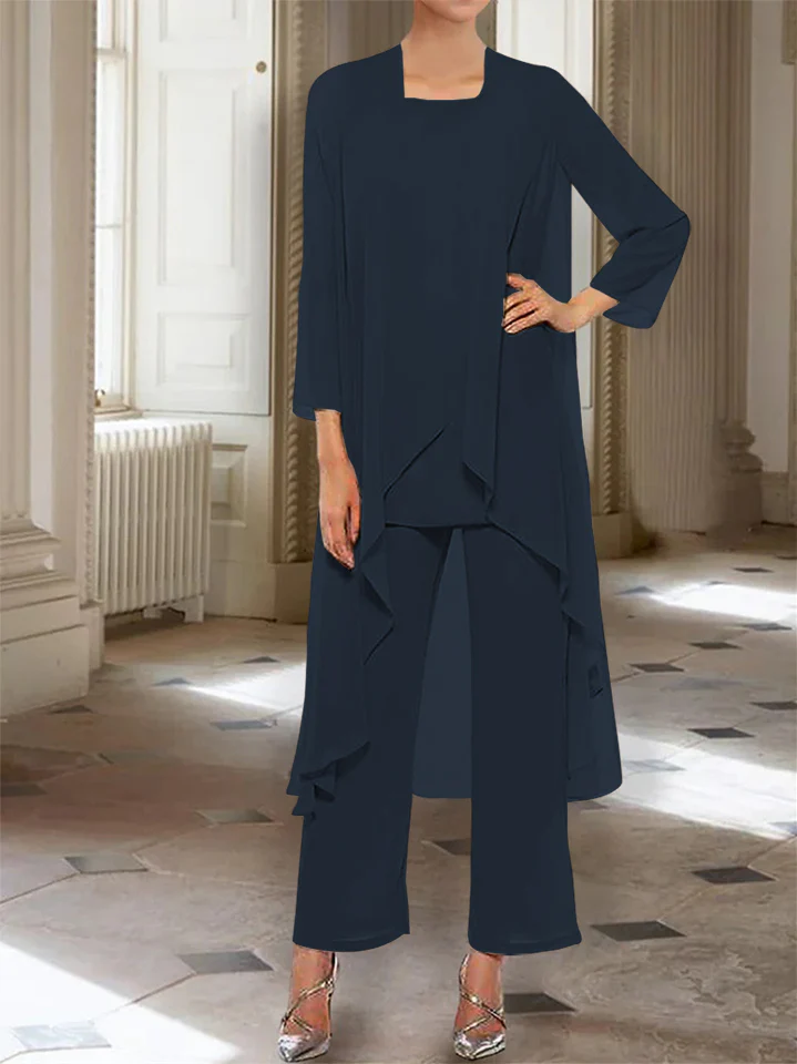 Chiffon Round Neck 3/4 Length Sleeves Ankle-Length Mother of the Bride Pantsuits with Jacket - Image 63
